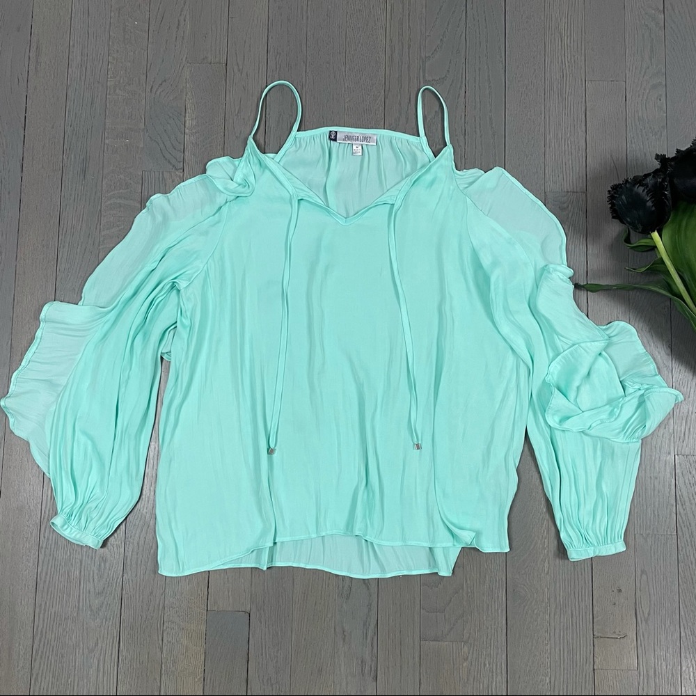 Jennifer Lopez Mint Green Cold Shoulder Blouse